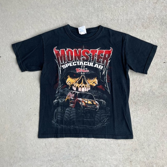 Gildan Black Monster Truck Kids T-Shirt - Picture 1 of 4